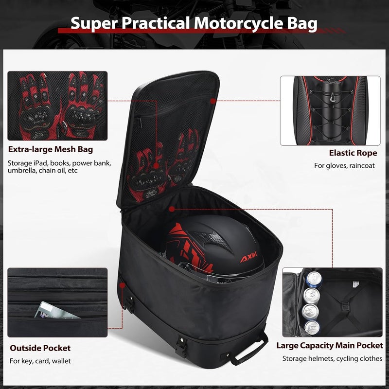 ZZM Expandable Motorcycle Rear Seat Luggage - 22L-34L with Rain Cover, Dual Use Helmet Bags for Motorbike Weekender Travel, Black - Image 4